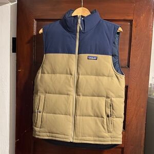 Patagonia Bivy Reversible Down Navy and Khaki Puffer Vest